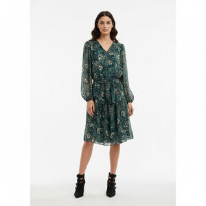 Lane Bryant Teal Paisley Sheer Tie Waist Dress 14